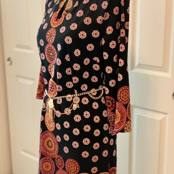 Women's Medallion Dress by Nicole Miller with a Slight Upper Split on the Chest - Picture 9 of 11